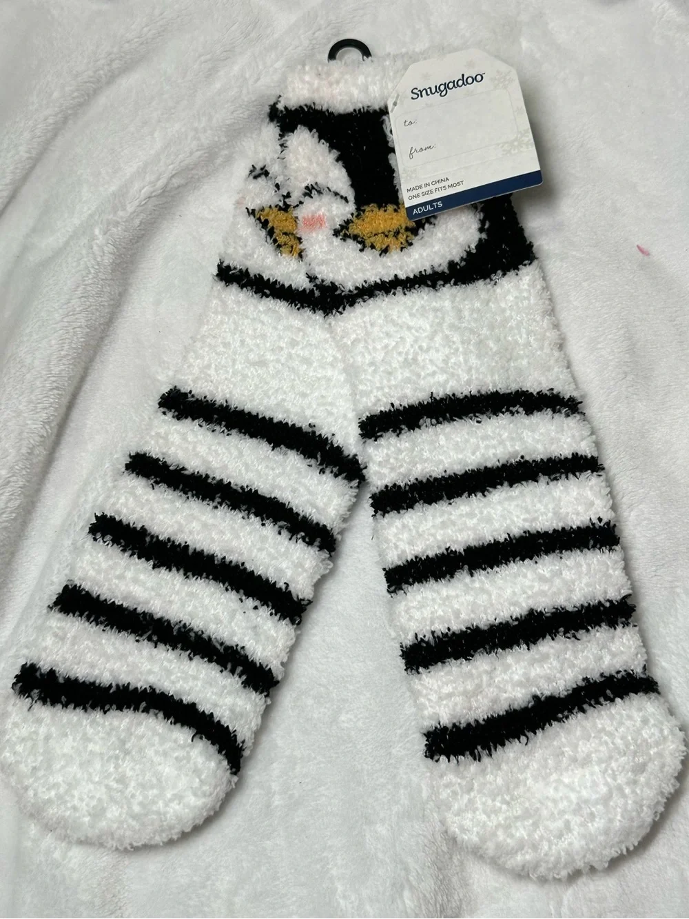 Snugadoo Penguin Fuzzy Socks Adult One Size Cozy Striped Slipper Socks